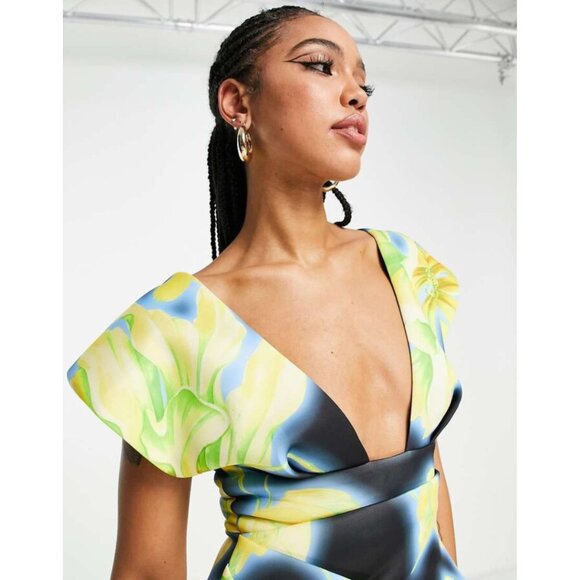 NWT ASOS DESIGN High-Low Plunge Maxi Dress in Bold Floral Print - Picture 2 of 16